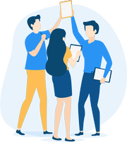 dibujo de un equipo trabajando para darle a una empresa una identidad visual sólida y coherente.