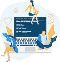 dibujo de un equipo trabajando unidos para el mantenimiento de un proyecto